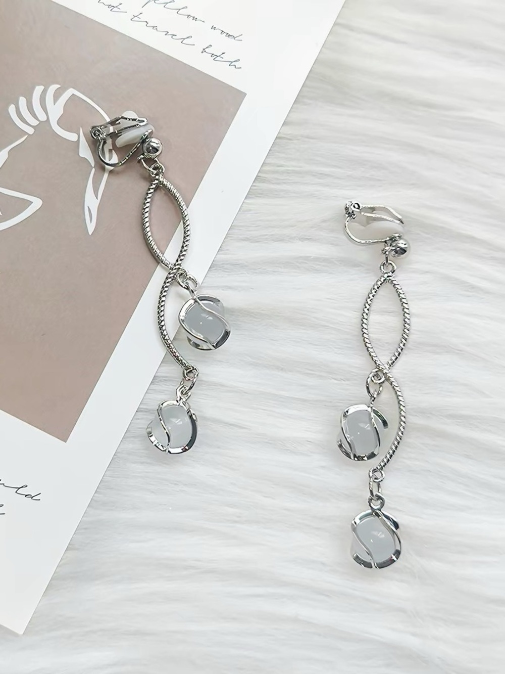 Vintage Silver Drop Earrings with Clear Accents